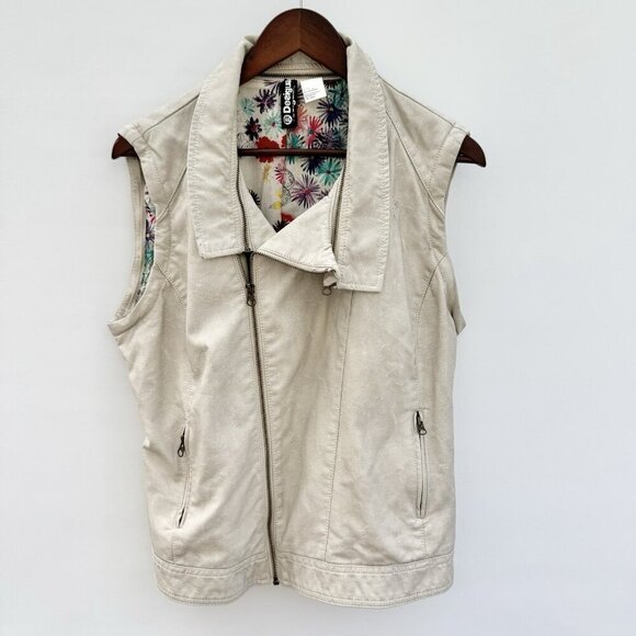 Desigual Faux Leather Biker Jacket Removable Sleeves And Collar Embroidered XL - Picture 3 of 16